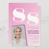 Retro Foto Rosa 88. Geburtstag Einladung (Vorne/Hinten)