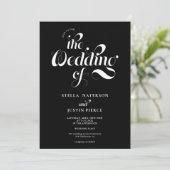 Retro Foto Schwarz Skript Hochzeit Qr-Code Einladung (Stehend Vorderseite)