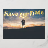 Retro Foto Sunset Save the Date Folieneinladung (Vorderseite)