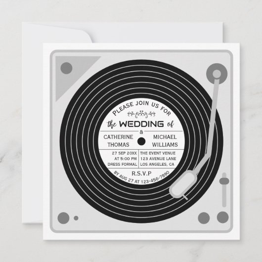 Retro Foto Vinyl Record Music Player Hochzeit Einladung (Rückseite)