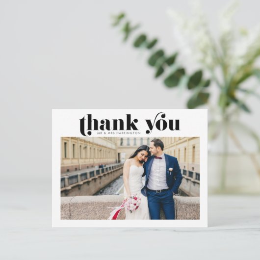 Retro Foto Wedding Danke Postcard Postkarte (Stehend Vorderseite)