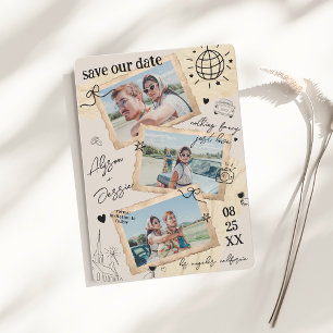 Retro-Fotocollage handgezeichnete Vintage-Hochzeit Save The Date