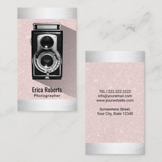 Retro Fotograf Kamera Blush Pink Fotografie Visitenkarte (Vorne/Hinten)