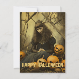 Retro Fotografie Halloween niedliche böse Hexenfra Postkarte