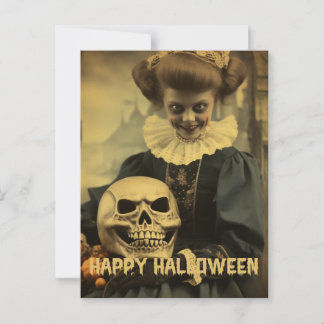 Retro Fotografie Halloween niedliche böse Hexenfra Postkarte