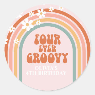 Retro Four Ever Groovy Gänseblümchen Regenbogen 4. Runder Aufkleber