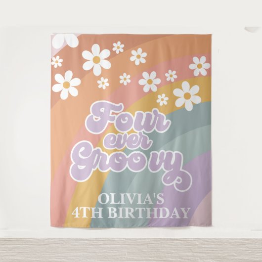 Retro Four Ever Groovy Regenbogen Wandteppich (Vorderseite)