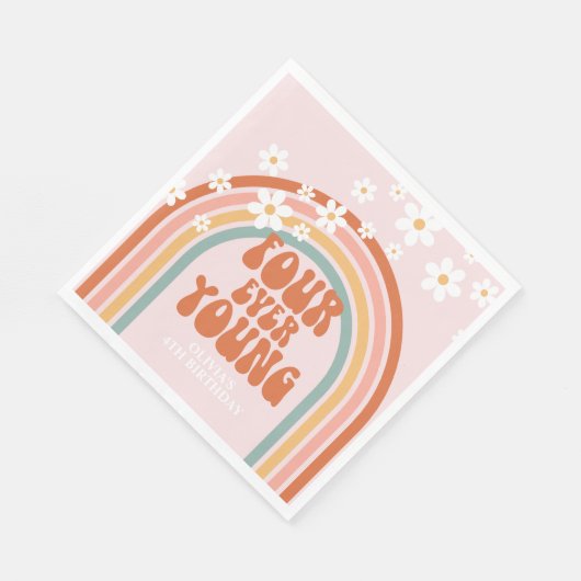 Retro Four Ever Junge, daistischer Regenbogen 4. G Serviette (Ecke)