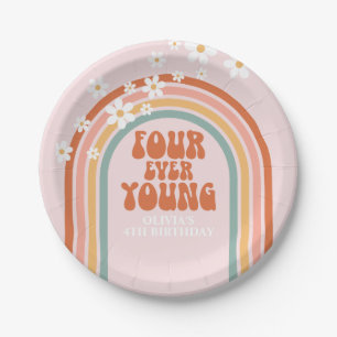 Retro Four Ever Young Gänseblümchen Regenbogen 4.  Pappteller