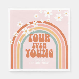 Retro Four Ever Young Gänseblümchen Regenbogen 4. Serviette