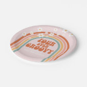 Retro Four je Groovy daisy Regenbogen 4. Geburtsta Pappteller (Schrägansicht)