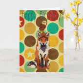 Retro Fox & Owl Geburtskarte Karte (Gelbe Blume)