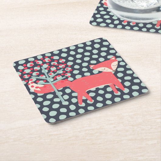 Retro Fox Rechteckiger Pappuntersetzer (angewinkelt)