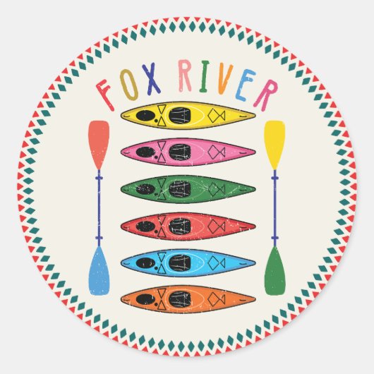 Retro Fox River Kayaking Runder Aufkleber (Vorderseite)