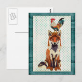 RETRO FOX & ROOSTER Postkarte (Vorne/Hinten)