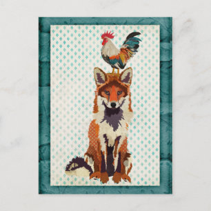 RETRO FOX & ROOSTER Postkarte