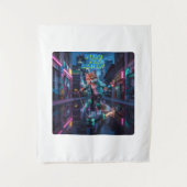 Retro Fox Skater: Neon Cityscape Adventure Wandteppich (Vorderseite)