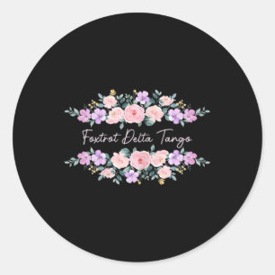 Retro Foxtrot Delta Tango Women Blumenzettel, Runder Aufkleber
