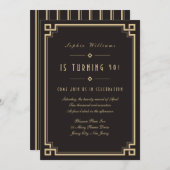 Retro Frame Art Deco Dunkler Geburtstag Einladung (Vorne/Hinten)