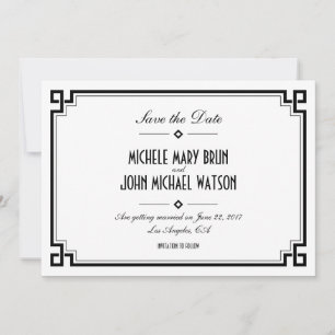 Retro Frame White Art Deco Save the Date Karte