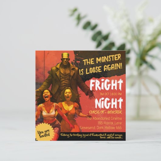 Retro Frankenstein Adult Horror Fright Night Einladung (Stehend Vorderseite)