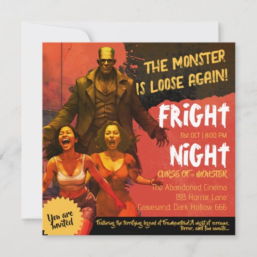 Retro Frankenstein Adult Horror Fright Night Einladung (Vorderseite)