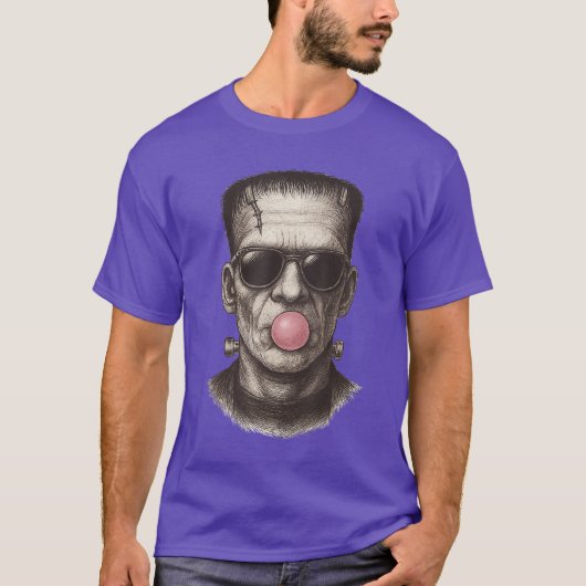 Retro-Frankenstein-Monster bläst einen Bubble Gum- T-Shirt (Vorderseite)