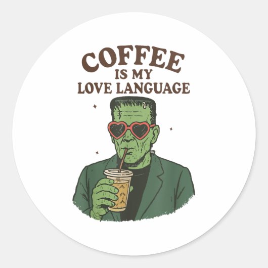 Retro Frankenstein Monster Lover Coffee ist meine  Runder Aufkleber (Vorderseite)