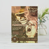 Retro Frankenstein Vintage Horror Einladung (Stehend Vorderseite)