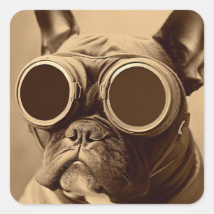Retro Französchen Sepia Quadratischer Aufkleber