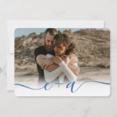 Retro Französisch Blau Elegant 4 Fotos Drehbuch Ho Einladung (Rückseite)