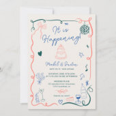 Retro Französisch gezeichnete illustrierte Foto Ho Einladung (Vorderseite)