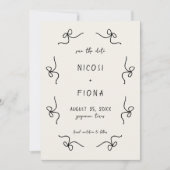 Retro Französisch spielend Bow Rahmen Hochzeit Han Save The Date (Vorderseite)