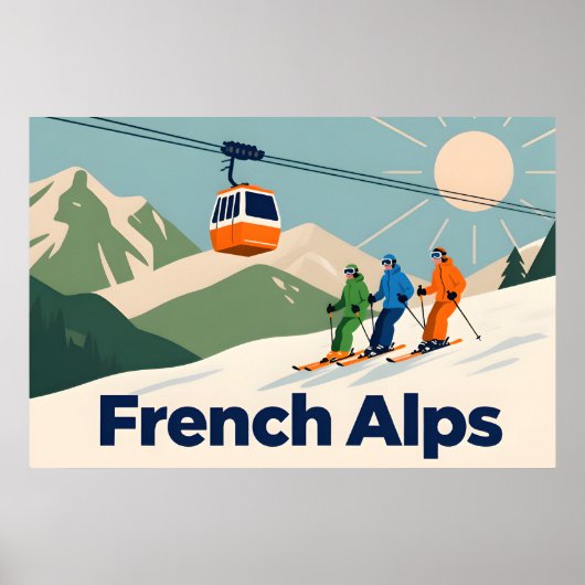 Retro Französische Alpen Ski - Vintager 70er Poster (Vorne)