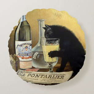 Retro-französischer Poster "Absinthe Bourgeois" Rundes Kissen