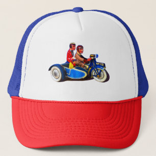 RETRO FRANZÖSISCHES MOTOROCYCLE + SIDECAR TRUCKER  TRUCKERKAPPE