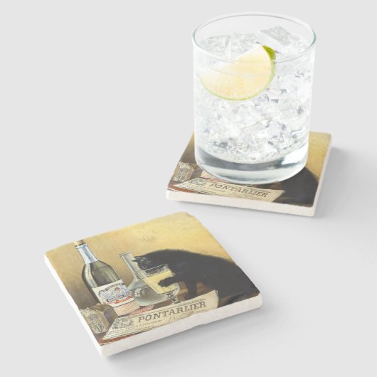 Retro Französisches Poster "absinthe bourgeois" Steinuntersetzer (Seitenansicht)