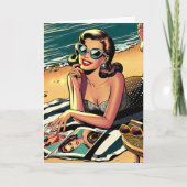 Retro-Frau am Strand | Älterer Spaß Geburtstag Karte (Vorderseite)