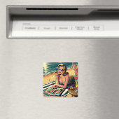 Retro-Frau am Strand beim Lesen eines Modemagazins Magnet (In Situ (Geschirrspüler))