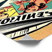 Retro-Frau am Strand beim Lesen eines Modemagazins Poster (Ecke)