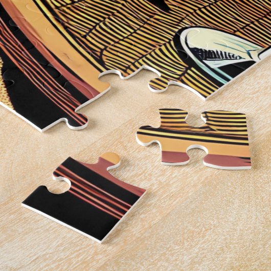 Retro-Frau am Strand beim Lesen eines Modemagazins Puzzle (Seite)