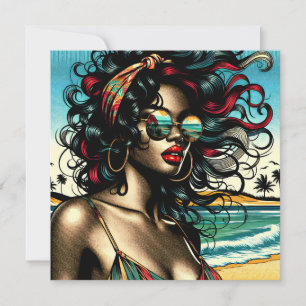 Retro-Frau am Strand im Comic-Stil Pop-Art