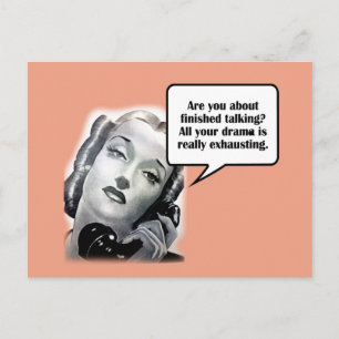 Retro-Frau am Telefon, Drama Postkarte