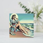Retro-Frau aus den 50er Jahren am Strand Karte (Stehend Vorderseite)