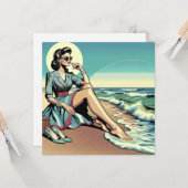 Retro-Frau aus den 50er Jahren am Strand Karte (Vorderseite/Rückseite Beispiel)