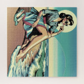 Retro-Frau aus den 50er Jahren am Strand Puzzle (Horizontal)