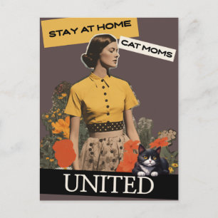 RETRO FRAU BLEIBE BEI ZUHAUSE CAT MAMA UNITED POST POSTKARTE