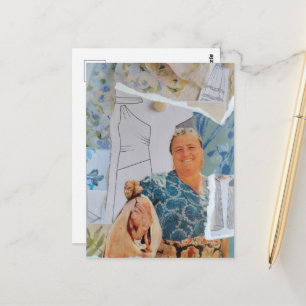 Retro-Frau bringt Hühnchen für Abendessen-Collage  Postkarte