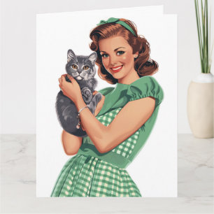 RETRO FRAU CAT MAMA GEBURTSTAG GREETING CARD KARTE