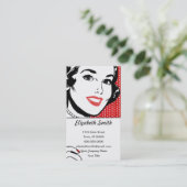 Retro Frau, die ein Zeichen hält Visitenkarte (Stehend Vorderseite)